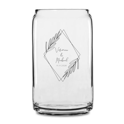 Personalized 16 oz Custom Can Shaped Glass - Diamond with Leaves - Customized Can Glasses