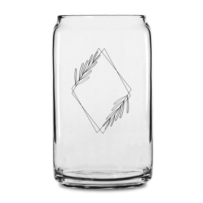 Personalized 16 oz Custom Can Shaped Glass - Diamond with Leaves - Customized Can Glasses