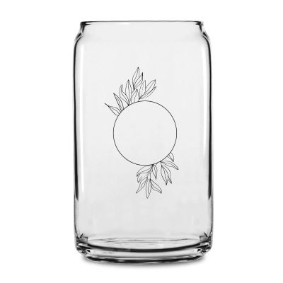 Personalized 16 oz Custom Can Shaped Glass - Circle with Leaves - Customized Can Glasses