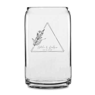 Personalized 16 oz Custom Can Shaped Glass - Triangle with Leaves - Customized Can Glasses