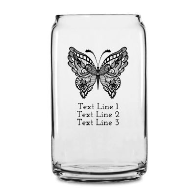 Personalized 16 oz Custom Can Shaped Glass - Mandala Butterfly - Customized Can Glasses