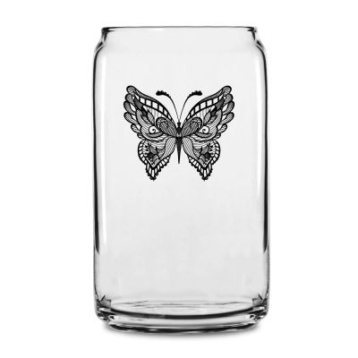 Personalized 16 oz Custom Can Shaped Glass - Mandala Butterfly - Customized Can Glasses