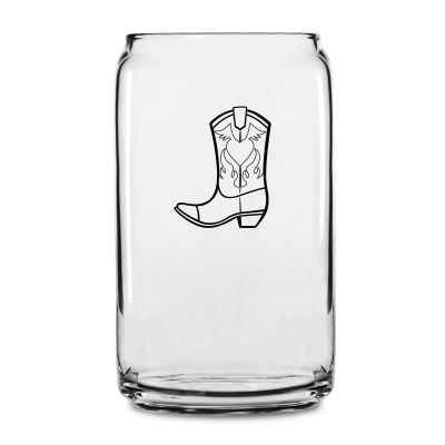 Personalized 16 oz Custom Can Shaped Glass - Cowboy Boot - Customized Can Glasses