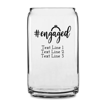 Personalized 16 oz Custom Can Shaped Glass - #engaged with Ring - Customized Can Glasses