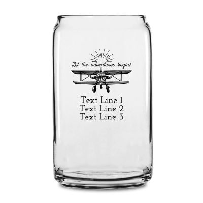 Personalized 16 oz Custom Can Shaped Glass - Let the Adventures Begin - Airplane - Customized Can Glasses