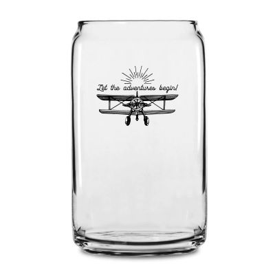Personalized 16 oz Custom Can Shaped Glass - Let the Adventures Begin - Airplane - Customized Can Glasses