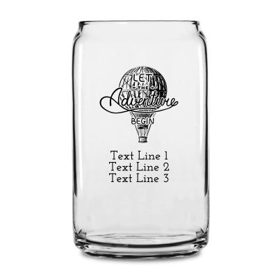 Personalized 16 oz Custom Can Shaped Glass - Let the Adventures Begin - Hot Air Balloon - Customized Can Glasses