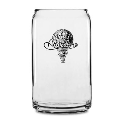 Personalized 16 oz Custom Can Shaped Glass - Let the Adventures Begin - Hot Air Balloon - Customized Can Glasses