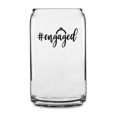 Personalized 16 oz Custom Can Shaped Glass - #engaged with Ring - Customized Can Glasses