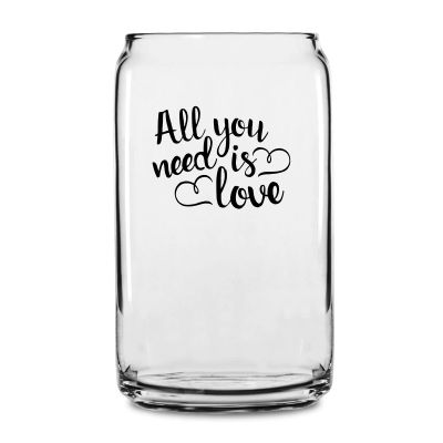 Personalized 16 oz Custom Can Shaped Glass - All You Need is Love - Customized Can Glasses