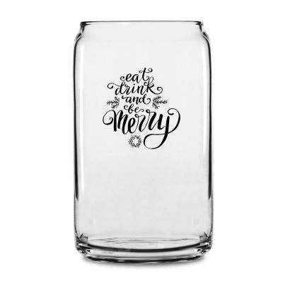 Personalized 16 oz Custom Can Shaped Glass - Eat Drink and be Merry - Customized Can Glasses