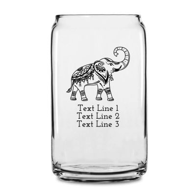 Personalized 16 oz Custom Can Shaped Glass - Indian Culture Elephant - Customized Can Glasses