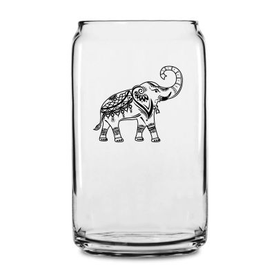 Personalized 16 oz Custom Can Shaped Glass - Indian Culture Elephant - Customized Can Glasses