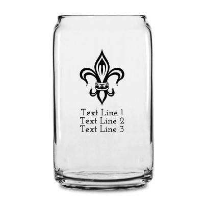 Personalized 16 oz Custom Can Shaped Glass - Fleur de Lis - Customized Can Glasses