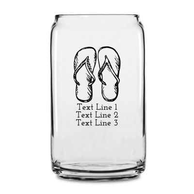 Personalized 16 oz Custom Can Shaped Glass - Hand Drawn Flip Flops - Customized Can Glasses