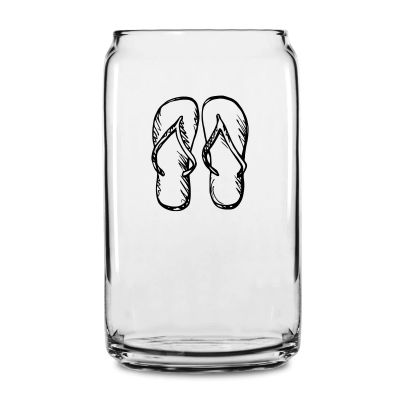 Personalized 16 oz Custom Can Shaped Glass - Hand Drawn Flip Flops - Customized Can Glasses