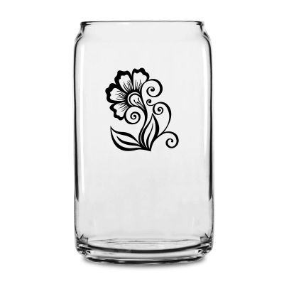 Personalized 16 oz Custom Can Shaped Glass - Floral Flourish - Customized Can Glasses