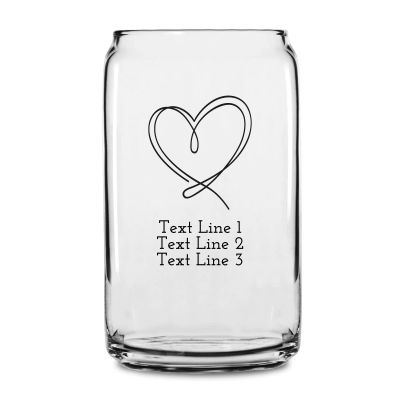 Personalized 16 oz Custom Can Shaped Glass - Line Art Heart - Customized Can Glasses