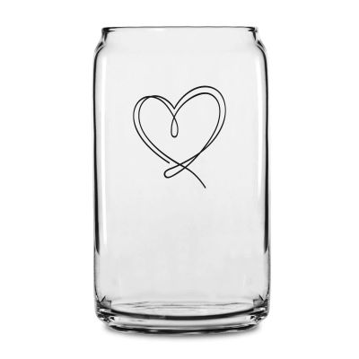Personalized 16 oz Custom Can Shaped Glass - Line Art Heart - Customized Can Glasses