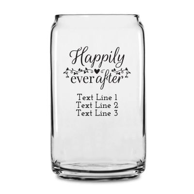 Personalized 16 oz Custom Can Shaped Glass - Happily Ever After Hearts - Customized Can Glasses