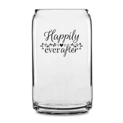 Personalized 16 oz Custom Can Shaped Glass - Happily Ever After Hearts - Customized Can Glasses