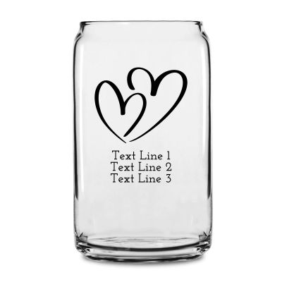 Personalized 16 oz Custom Can Shaped Glass - Two Hearts - Customized Can Glasses