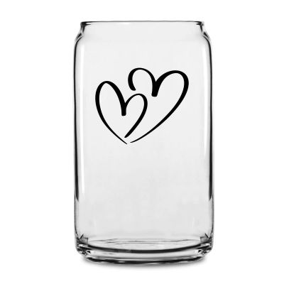 Personalized 16 oz Custom Can Shaped Glass - Two Hearts - Customized Can Glasses