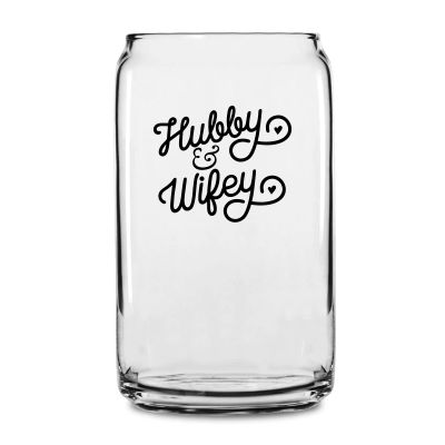 Personalized 16 oz Custom Can Shaped Glass - Hubby & Wifey - Customized Can Glasses