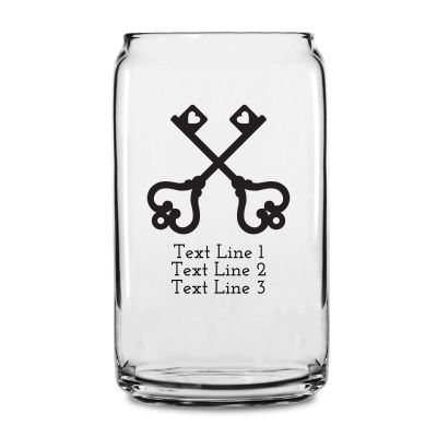 Personalized 16 oz Custom Can Shaped Glass - Crossed Keys- Customized Can Glasses