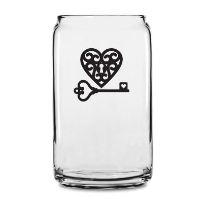 Personalized 16 oz Custom Can Shaped Glass - Heart Lock and Key - Customized Can Glasses