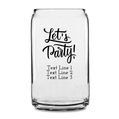 Personalized 16 oz Custom Can Shaped Glass - Let's Party! - Customized Can Glasses