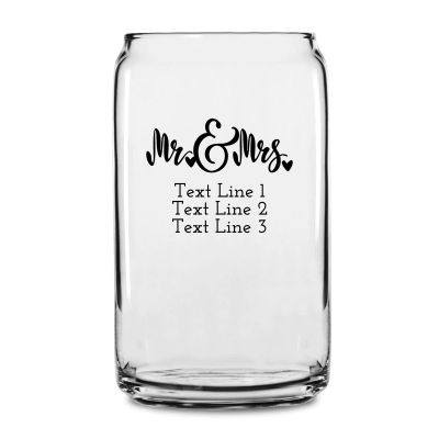 Personalized 16 oz Custom Can Shaped Glass - Mr & Mrs - Customized Can Glasses