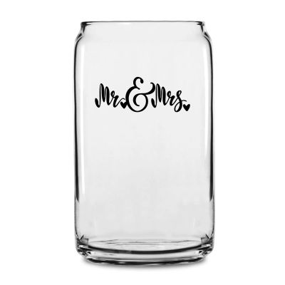 Personalized 16 oz Custom Can Shaped Glass - Mr & Mrs - Customized Can Glasses