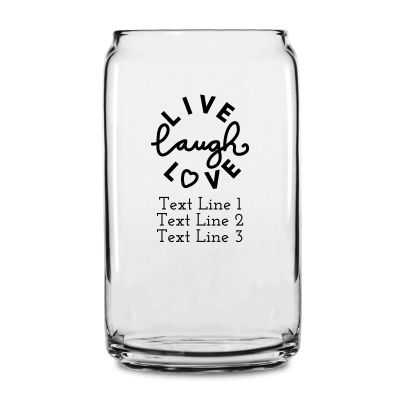 Personalized 16 oz Custom Can Shaped Glass - Live Laugh Love - Customized Can Glasses