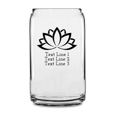 Personalized 16 oz Custom Can Shaped Glass - Lotus Flower Outline - Customized Can Glasses