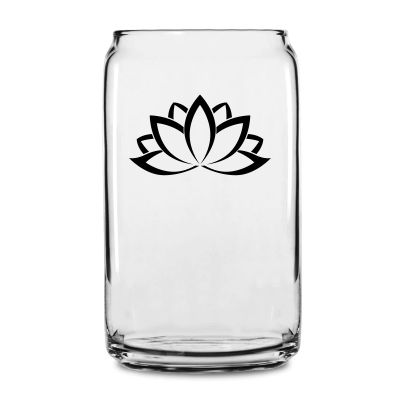 Personalized 16 oz Custom Can Shaped Glass - Lotus Flower Outline - Customized Can Glasses
