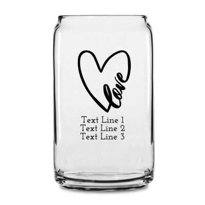 Personalized 16 oz Custom Can Shaped Glass - Love Heart - Customized Can Glasses