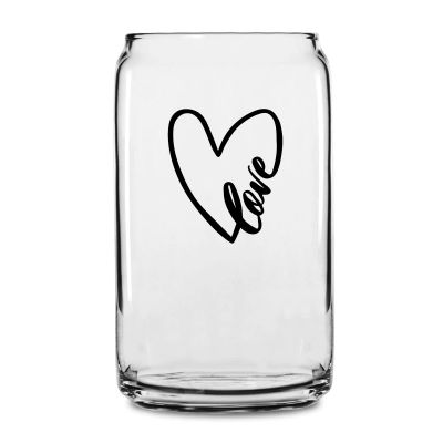 Personalized 16 oz Custom Can Shaped Glass - Love Heart - Customized Can Glasses