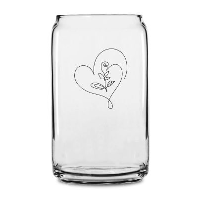 Personalized 16 oz Custom Can Shaped Glass - Rose Heart Line Art - Customized Can Glasses