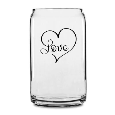 Personalized 16 oz Custom Can Shaped Glass - Love Heart Script - Customized Can Glasses