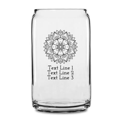 Personalized 16 oz Custom Can Shaped Glass - Mandala Flower - Customized Can Glasses
