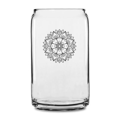 Personalized 16 oz Custom Can Shaped Glass - Mandala Flower - Customized Can Glasses