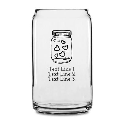 Personalized 16 oz Custom Can Shaped Glass - Jar of Hearts - Customized Can Glasses