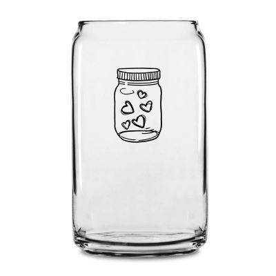 Personalized 16 oz Custom Can Shaped Glass - Jar of Hearts - Customized Can Glasses