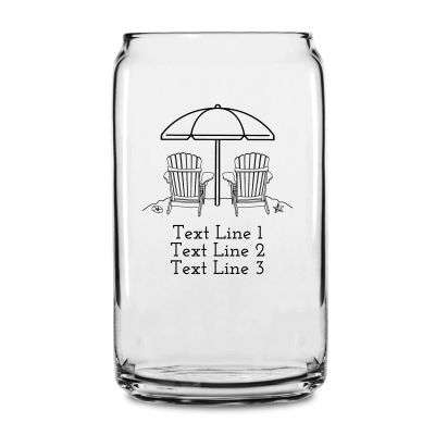 Personalized 16 oz Custom Can Shaped Glass - Beach Chairs with Umbrella - Customized Can Glasses