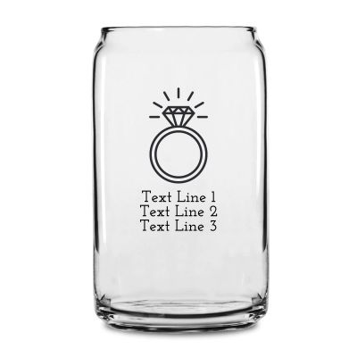 Personalized 16 oz Custom Can Shaped Glass - Diamond Engagement Ring - Customized Can Glasses