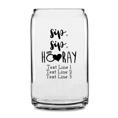 Personalized 16 oz Custom Can Shaped Glass - Sip, Sip, Hooray - Customized Can Glasses