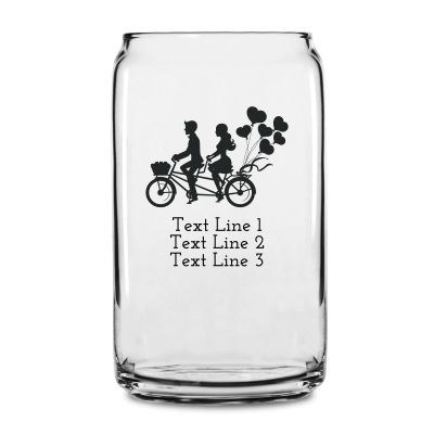 Personalized 16 oz Custom Can Shaped Glass - Couple Riding Bicycle - Customized Can Glasses