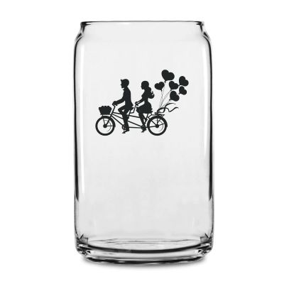 Personalized 16 oz Custom Can Shaped Glass - Couple Riding Bicycle - Customized Can Glasses