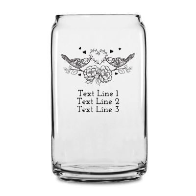 Personalized 16 oz Custom Can Shaped Glass - Birds on Flowers - Customized Can Glasses